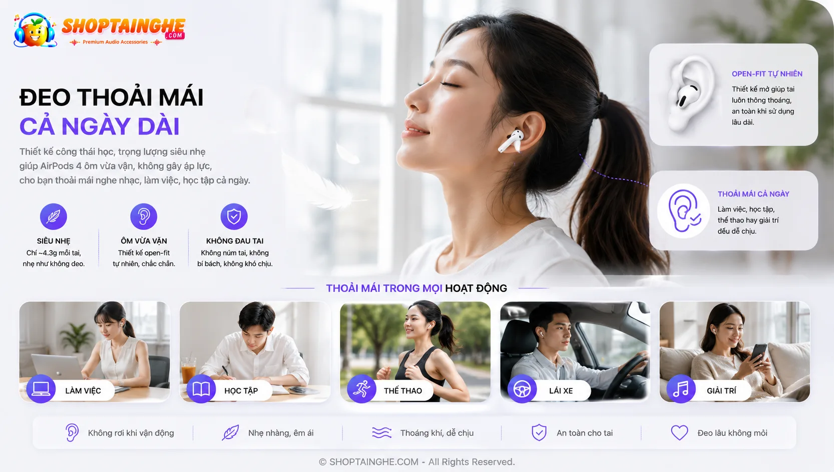 Tai Nghe AirPods 4 Rep 1:1 Cao Cấp 3 Airpods 4 Rep đeo Cả Ngày Thoải Mái