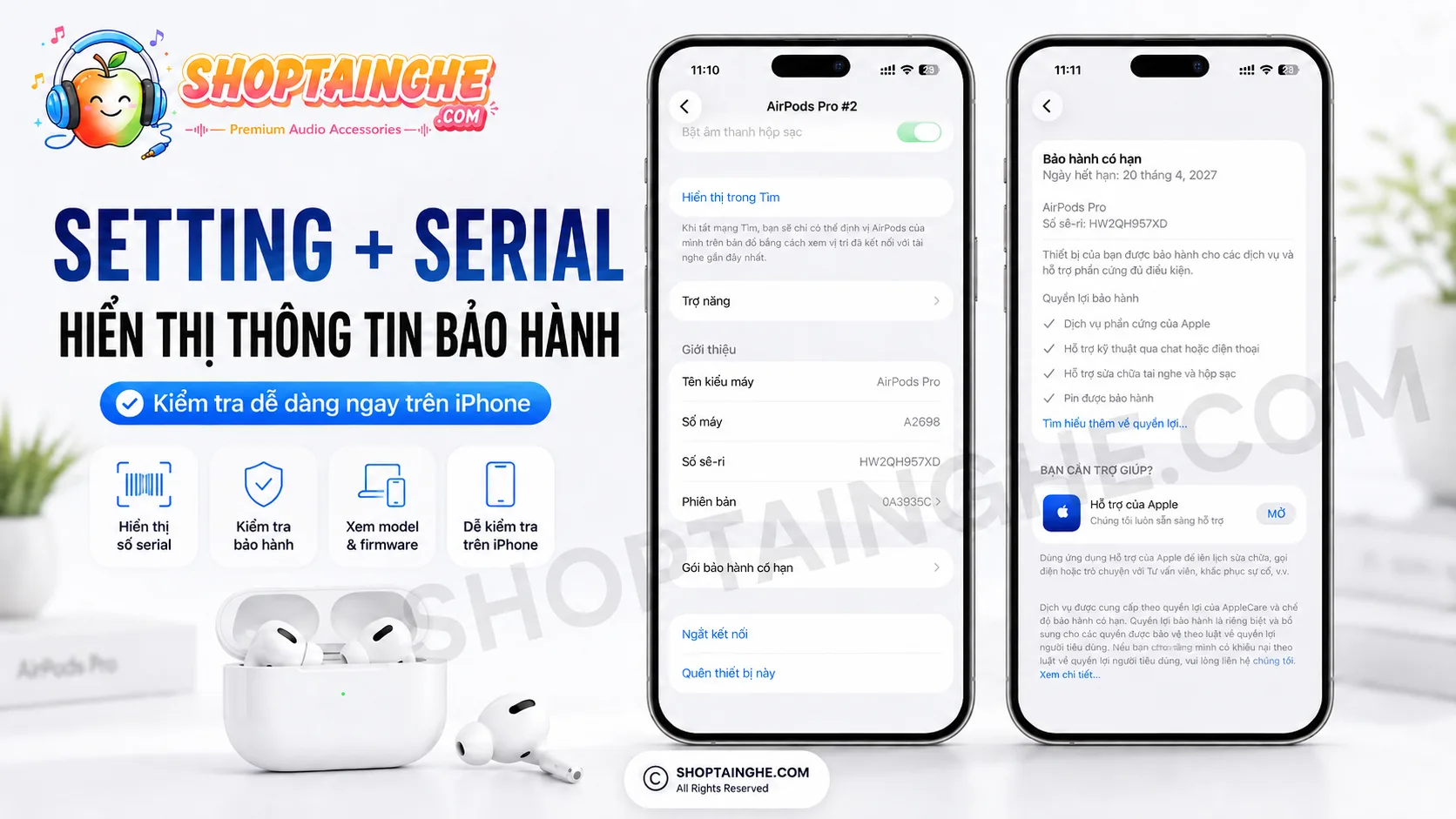 AirPods Pro 2 Rep Có Setting Trên iPhone Không? Hiển Thị Những Gì? 5 Airpods Pro 2 Rep Hiển Thị Series Trên Iphone