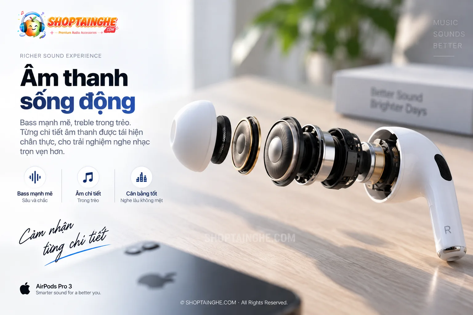 Tai Nghe AirPods Pro 3 Rep 1:1 Cao Cấp 8 Airpods Pro 3 Rep 1-1 Cao Cấp Âm Thanh Sống động, Bass Căng