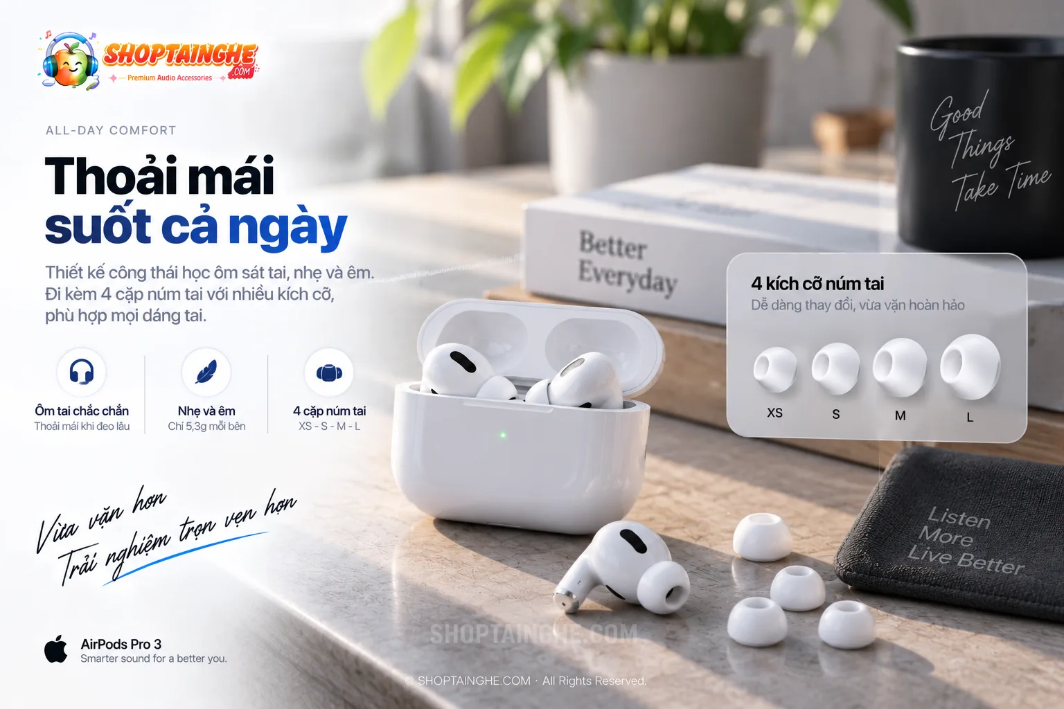 Tai Nghe AirPods Pro 3 Rep 1:1 Cao Cấp 11 Airpods Pro 3 đeo Thoải Mái Cả Ngày Dài Vì đã Có Núm Silicon Mềm Mại