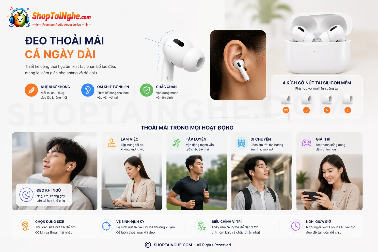 Tai Nghe AirPods Pro 2 Rep 1:1 Cao Cấp 10 Airpods Pro 2 đeo Thoải Mái Trong Tất Cả Các Môi Trường