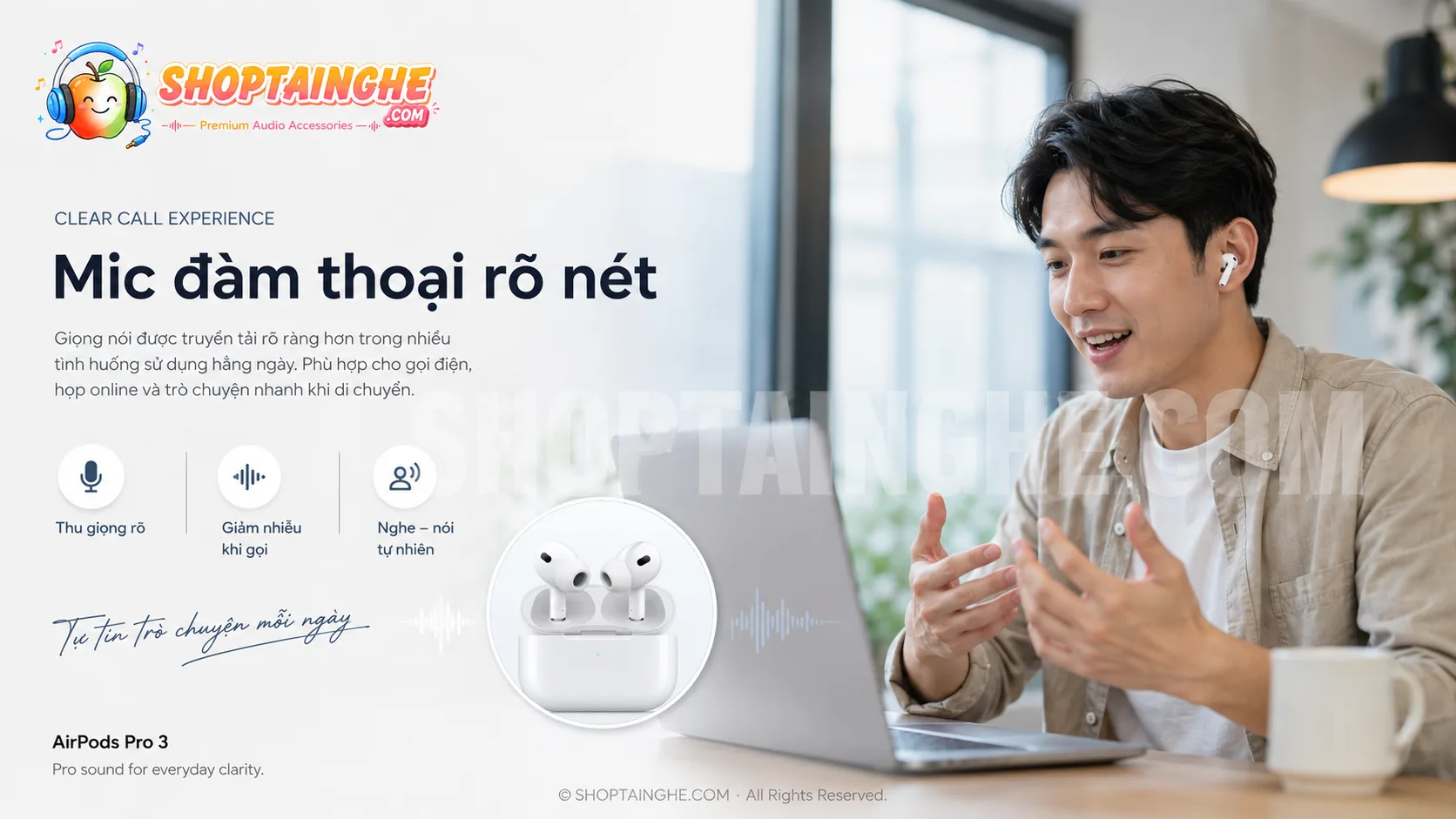 Tai Nghe AirPods Pro 3 Rep 1:1 Cao Cấp 9 Mic đàm Thoại Cực Tốt Trên Airpods Pro 3