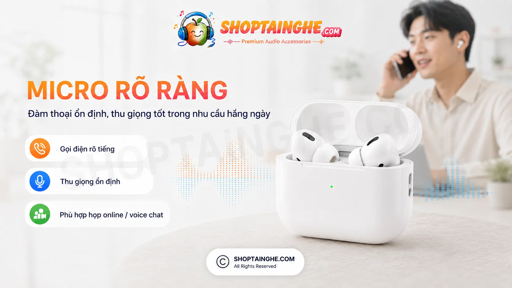 Tai Nghe AirPods Pro 2 Rep 1:1 Cao Cấp 9 Micro đàm Thoại Nghe Rõ Ràng Trên Airpods Pro 2