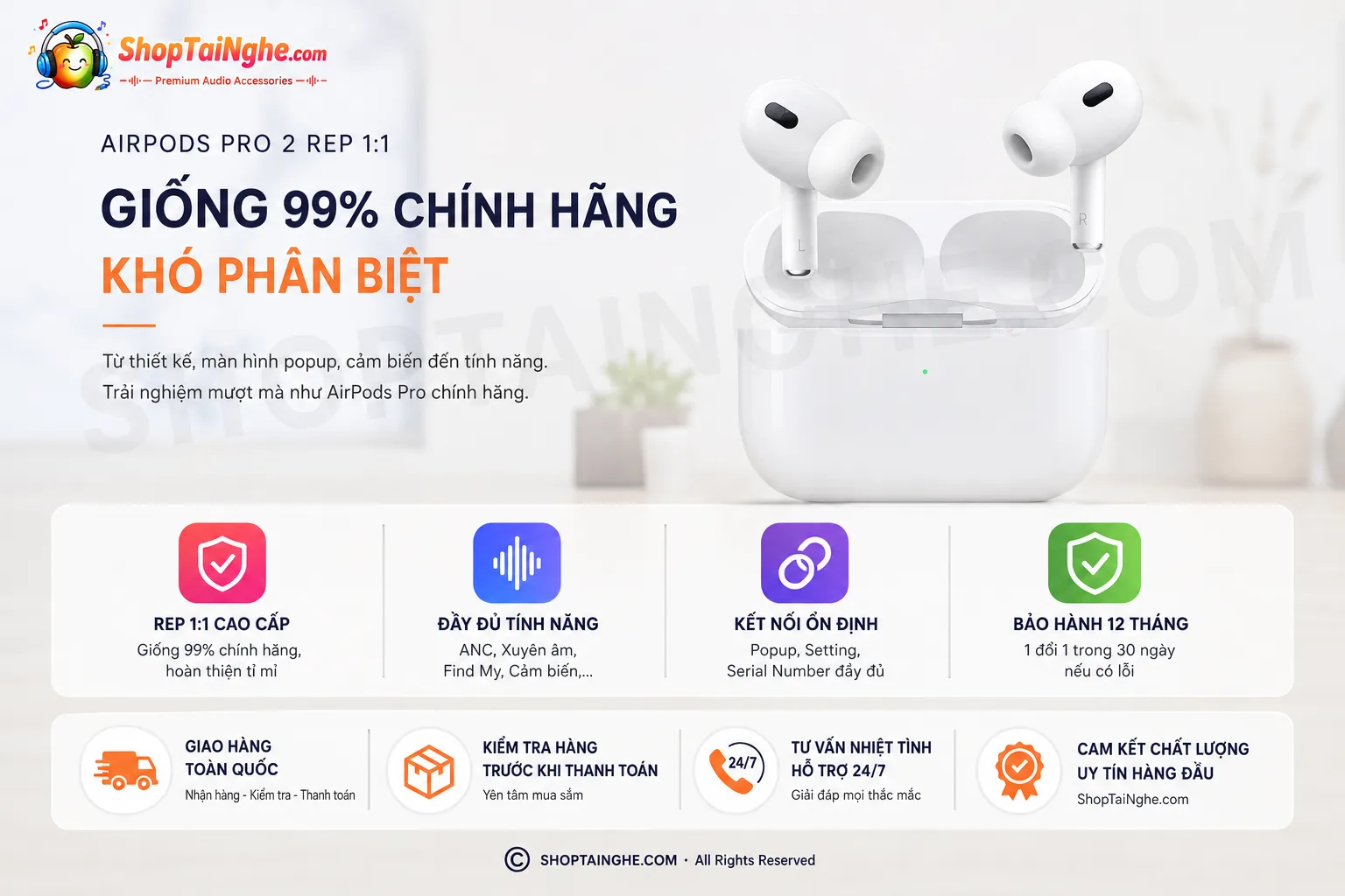Tai Nghe AirPods Pro 2 Rep 1:1 Cao Cấp 2 Thiết Kế Rep 1-1 Cao Cấp – Nhìn Thực Tế Rất Khó Phân Biệt Hàng Rep Và Chính Hãng