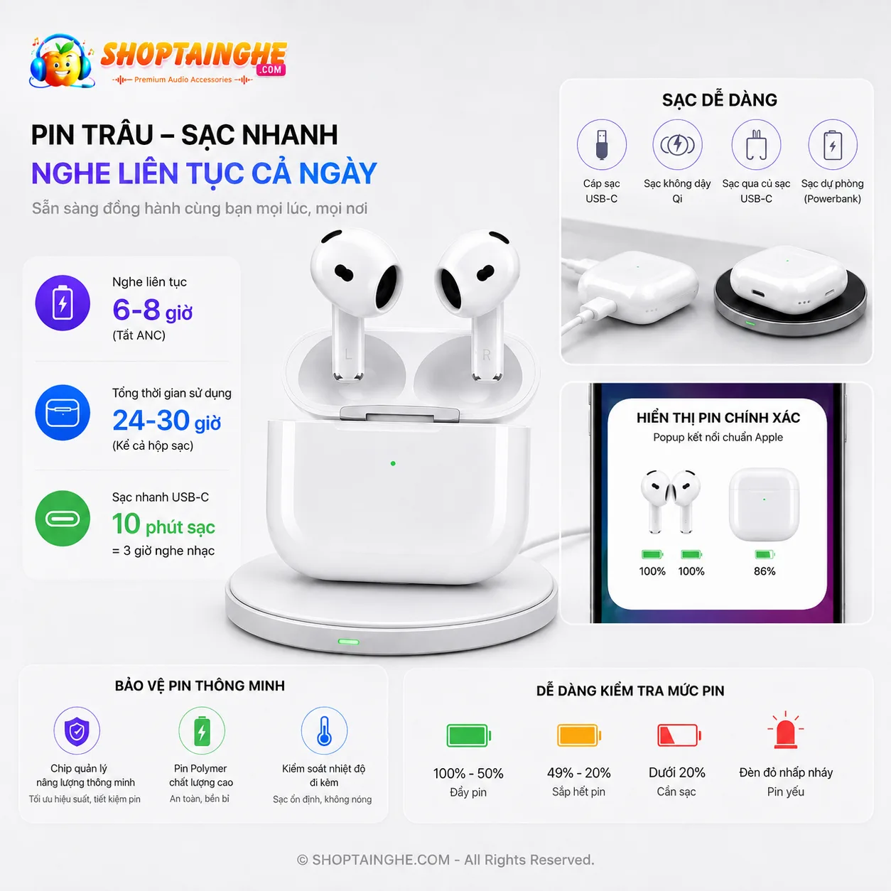 Tai Nghe AirPods 4 Rep 1:1 Cao Cấp 11 Thời Lượng Và Chỉ Số Pin Airpods 4 Hiển Thị Trên Iphone