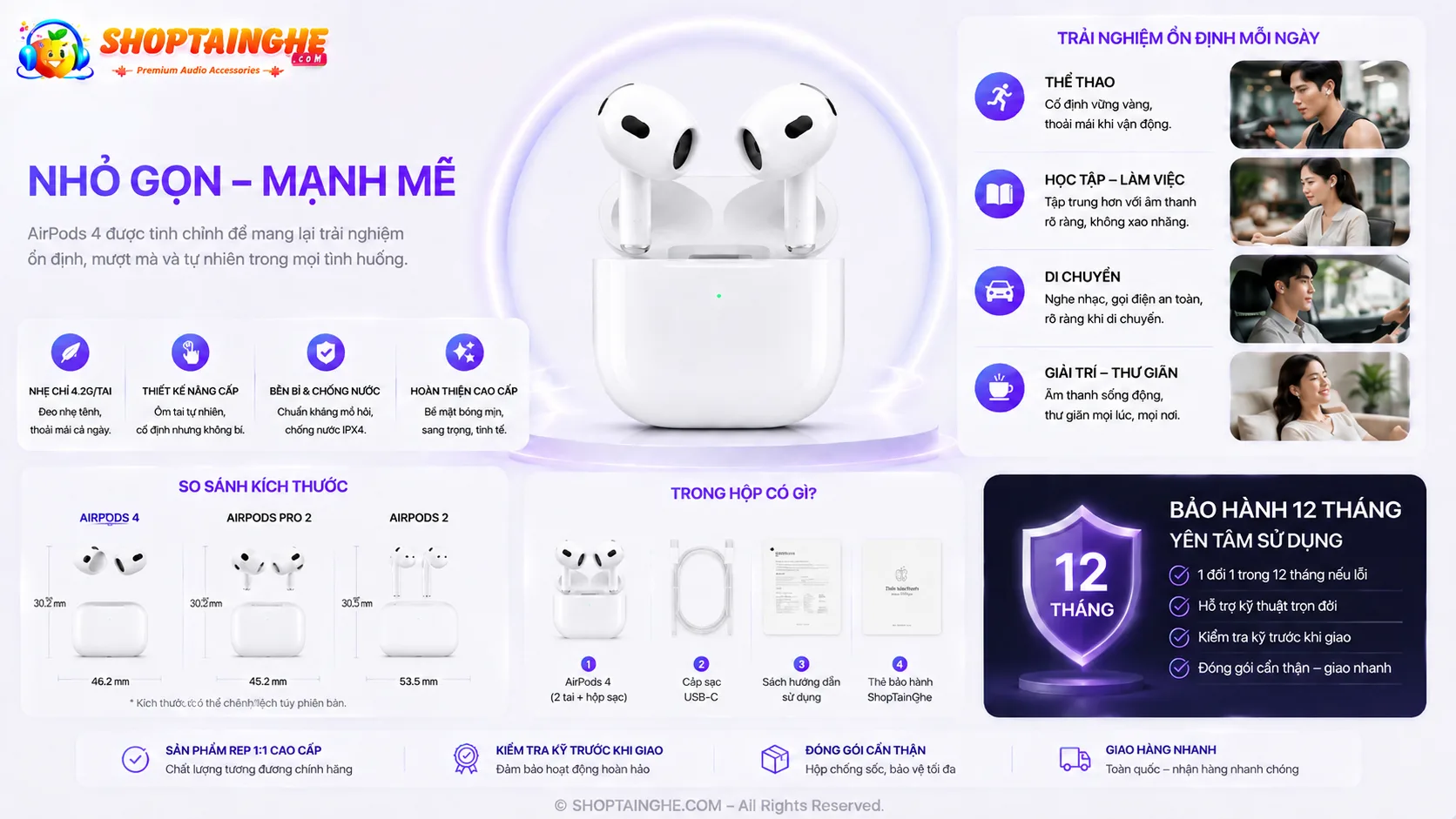 Tai Nghe AirPods 4 Rep 1:1 Cao Cấp 13 Trong Hộp Airpods 4 Rep 1-1 Cao Cấp Có đầy đủ Phụ Kiện