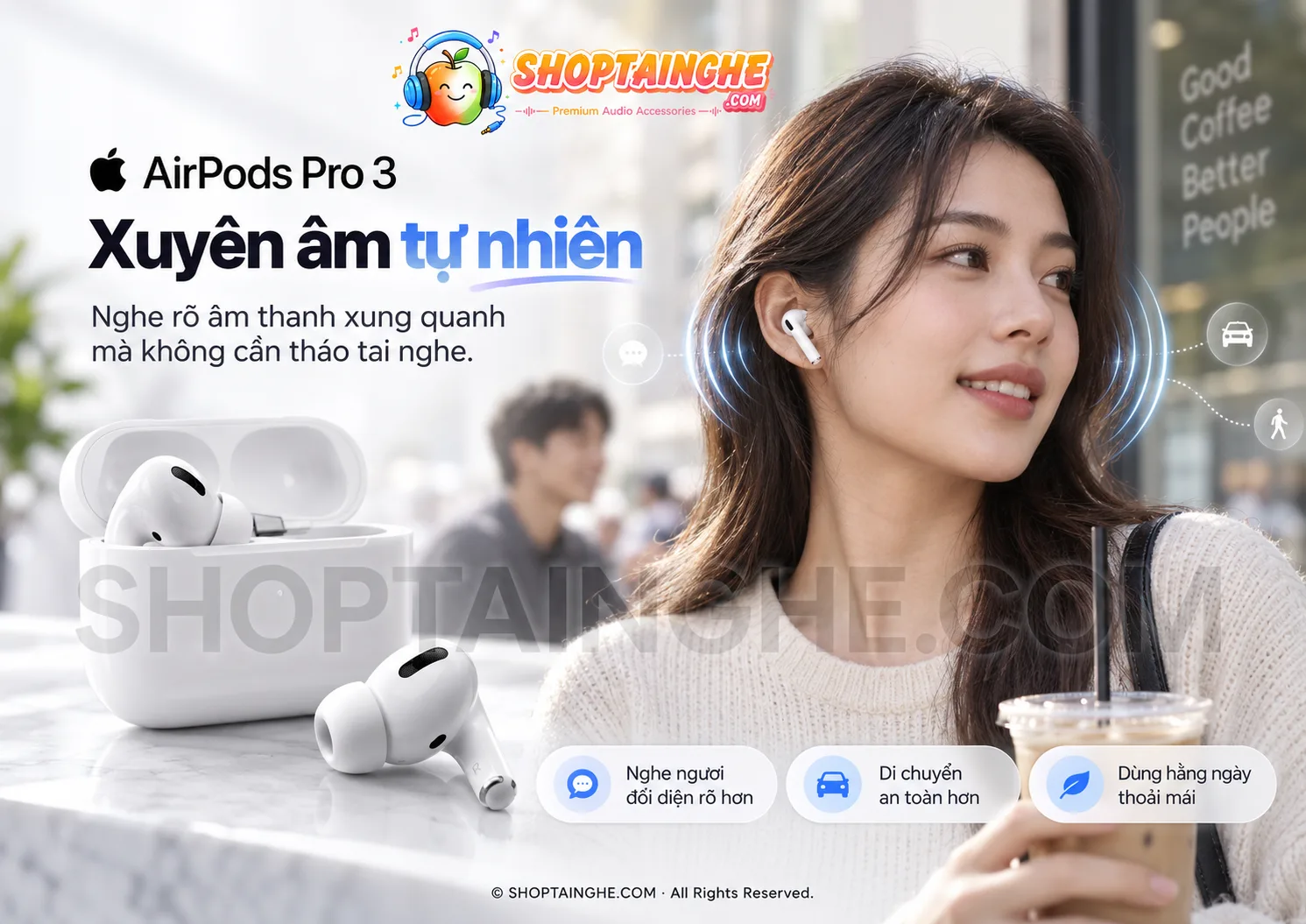 Tai Nghe AirPods Pro 3 Rep 1:1 Cao Cấp 7 Xuyên Âm Tự Nhiên Trên Airpods Pro 3 Rep 1-1 Cao Cấp