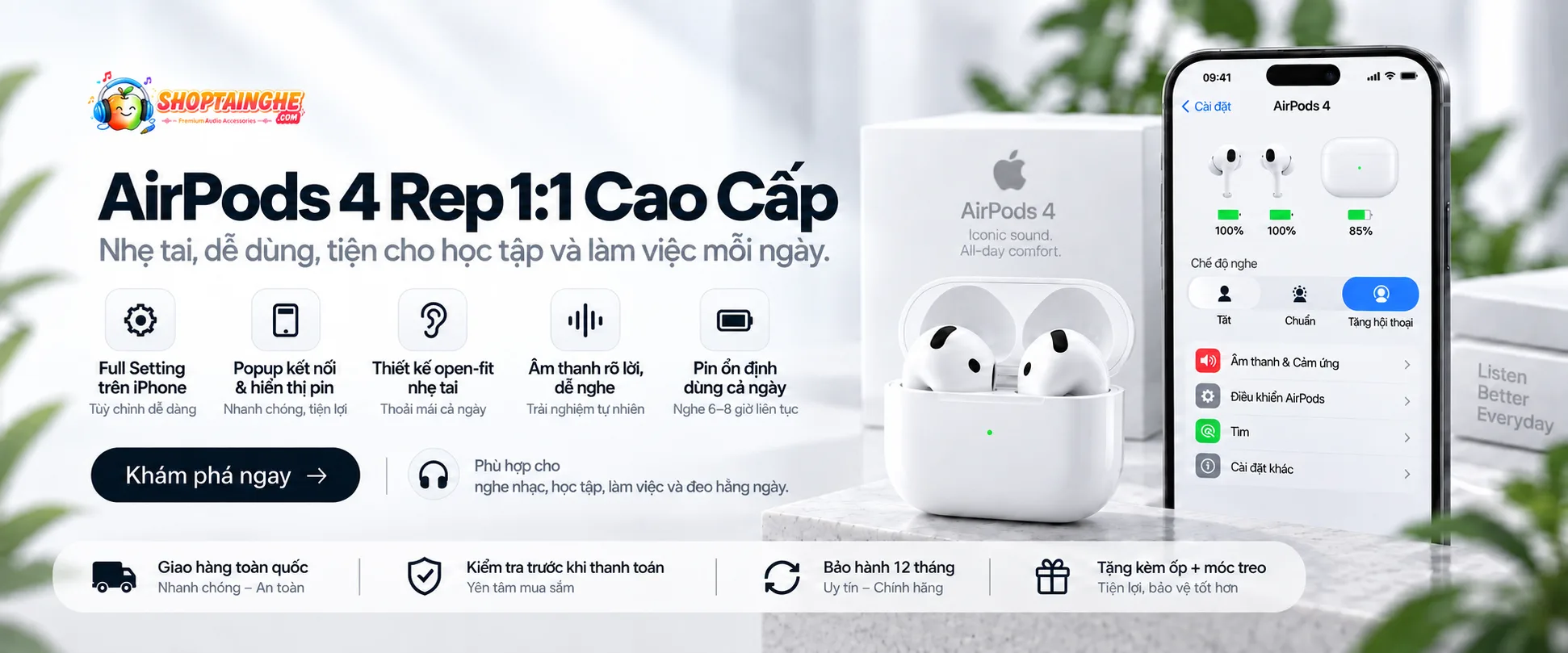 Banner Tai Nghe Airpods 4 Rep 1-1 Cao Cấp
